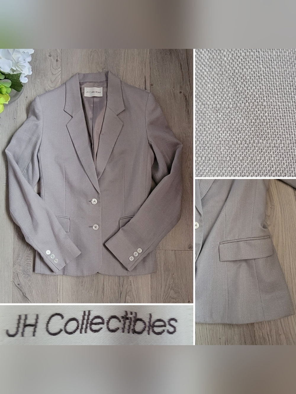 JH Collectibles Vintage Gray Blazer Jacket, Two Button Closure, Women's 8